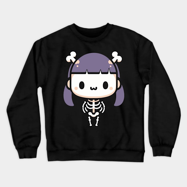 Cute Halloween Chibi Skeleton Girl with Bones Hair Band | Cute Halloween Design Crewneck Sweatshirt by Nora Liak